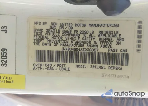 2010 Toyota Corolla S from USA, damaged, VIN 1NXBU4EE4AZ232857